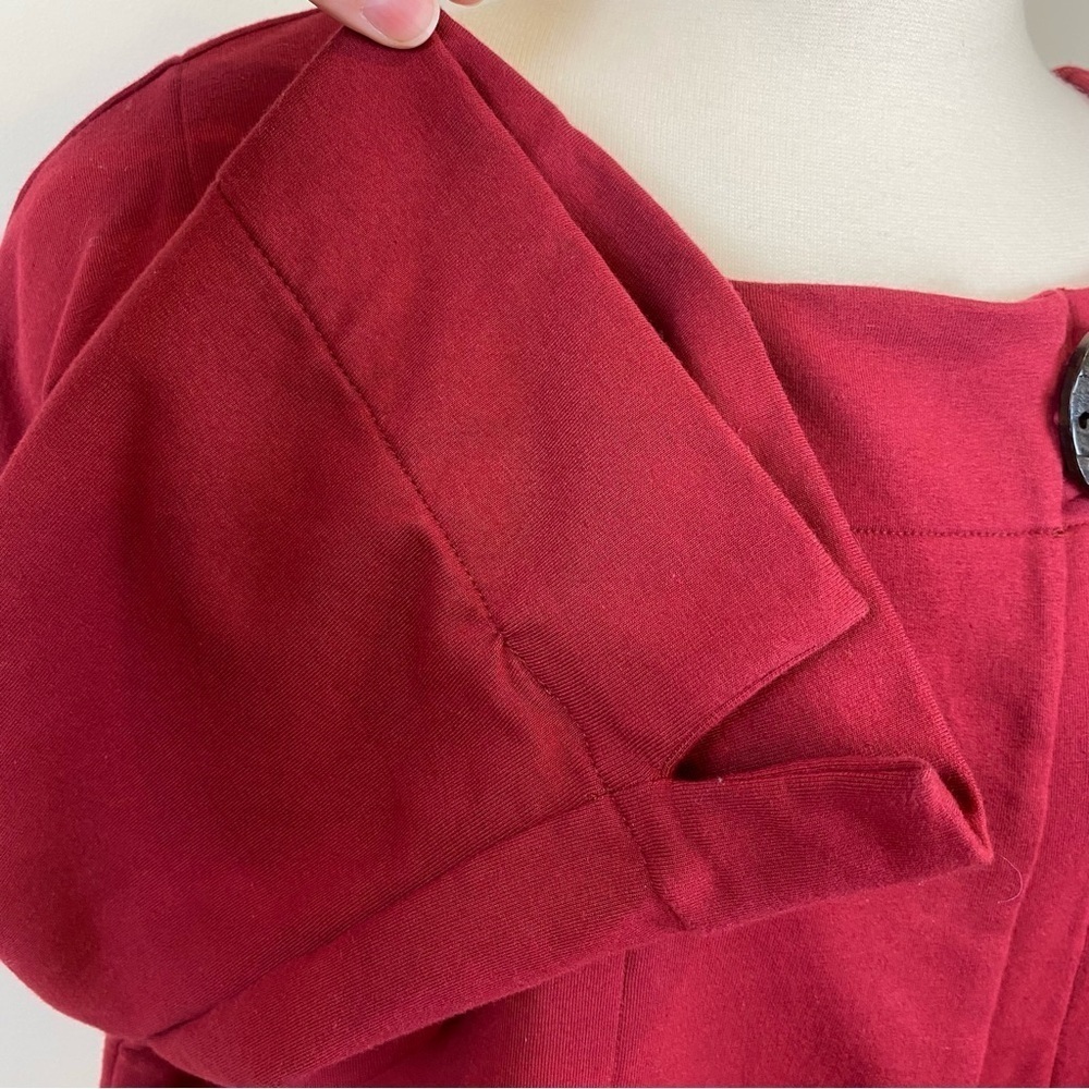 Neon Buddha Swing Jacket Deep Red Sz M Square Neck Oversized Cropped Wood Button - Picture 7 of 17